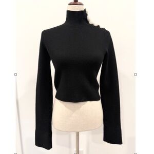 Louis Vuitton Black Cashmere Crop Sweater with Mink pom poms